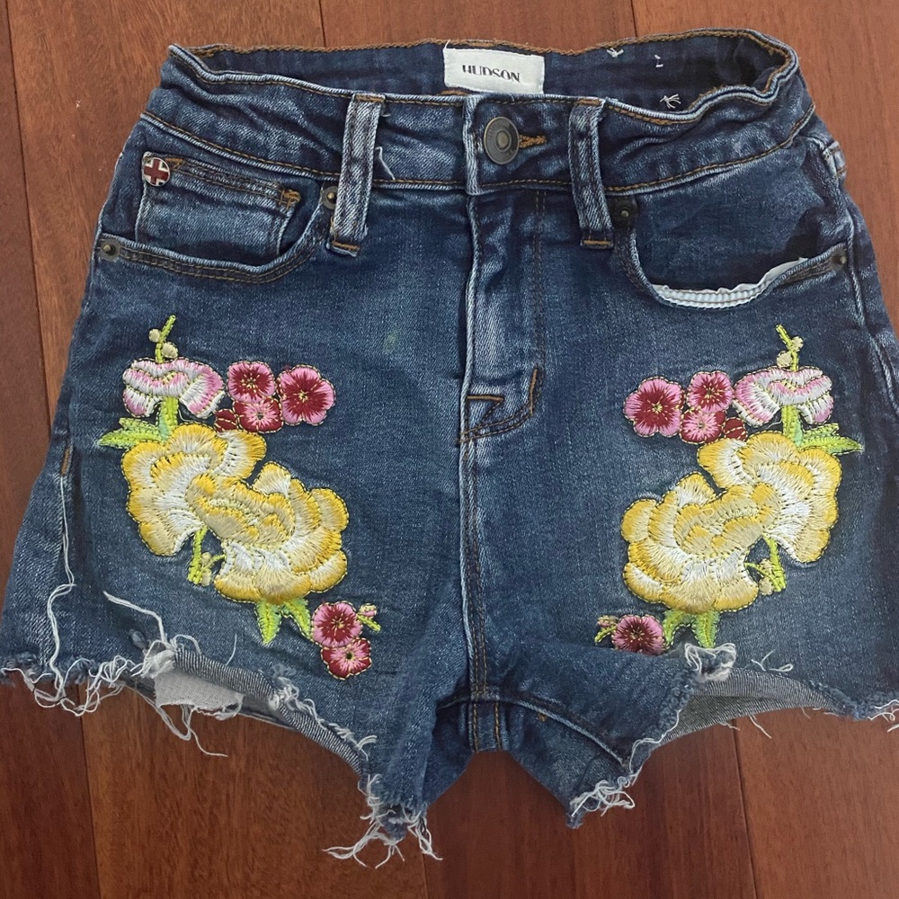 HUDSON high rise embroidered denim shorts